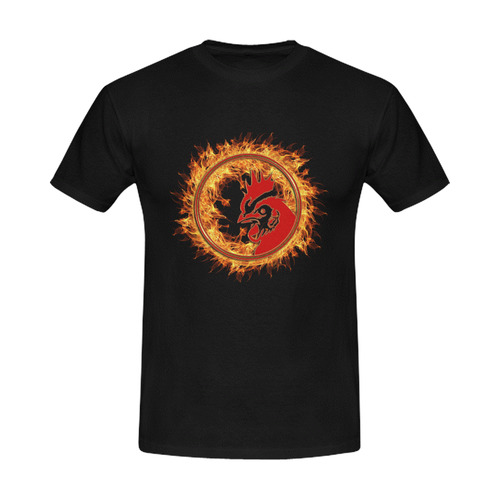 Gold Red Fire Rooster Button Men's Slim Fit T-shirt (Model T13)