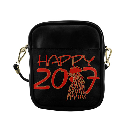 Happy 2017 Rooster Red Gold Sling Bag (Model 1627)