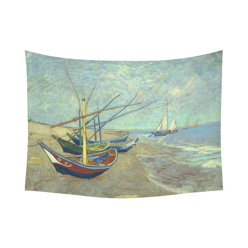 Vincent van Gogh Fishing Boats Beach Cotton Linen Wall Tapestry 80"x 60"