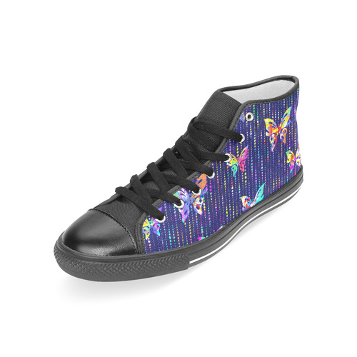 Butterflies On Dotted Lines Pattern Women's Classic High Top Canvas Shoes (Model 017)