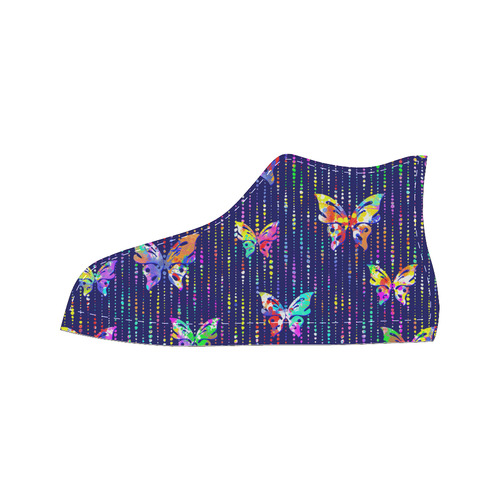 Butterflies On Dotted Lines Pattern Women's Classic High Top Canvas Shoes (Model 017)