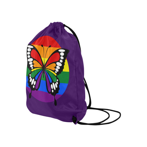 Dot Rainbow Flag Stripes Butterfly Silhouette Large Drawstring Bag Model 1604 (Twin Sides)  16.5"(W) * 19.3"(H)