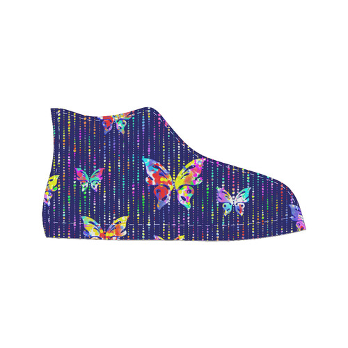 Butterflies On Dotted Lines Pattern High Top Canvas Women's Shoes/Large Size (Model 017)