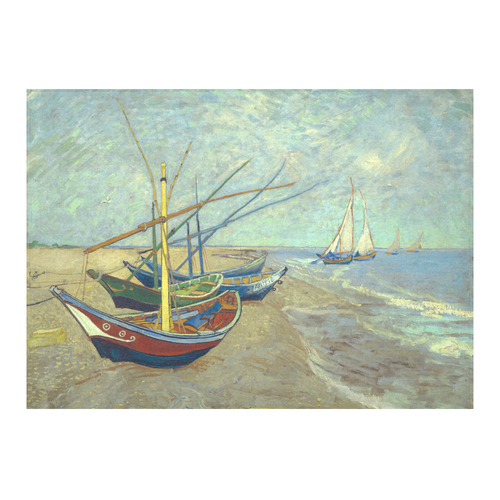 Vincent van Gogh Fishing Boats Beach Cotton Linen Tablecloth 60"x 84"