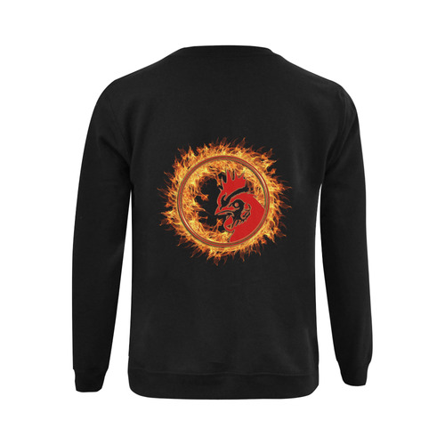 Gold Red Fire Rooster Button Gildan Crewneck Sweatshirt(NEW) (Model H01)