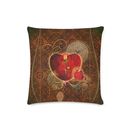 Steampunk, valentines heart with gears Custom Zippered Pillow Case 16"x16"(Twin Sides)