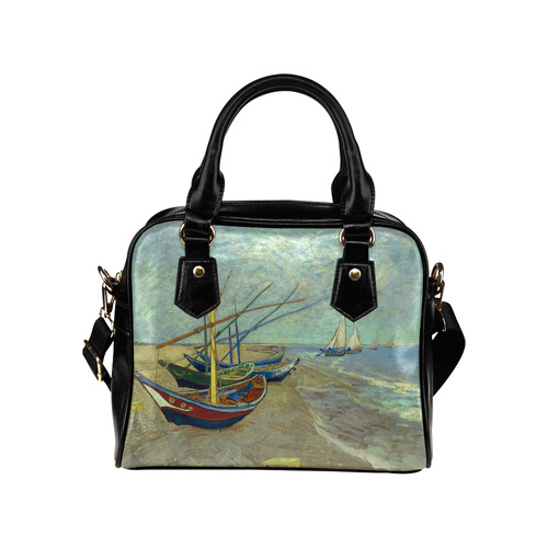 Vincent van Gogh Fishing Boats Beach Shoulder Handbag (Model 1634)