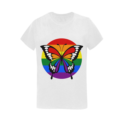 Dot Rainbow Flag Stripes Butterfly Silhouette Women's T-Shirt in USA Size (Two Sides Printing)