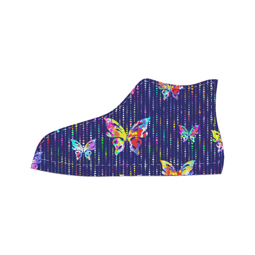 Butterflies On Dotted Lines Pattern High Top Canvas Women's Shoes/Large Size (Model 017)