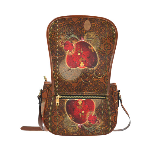 Steampunk, valentines heart with gears Saddle Bag/Large (Model 1649)