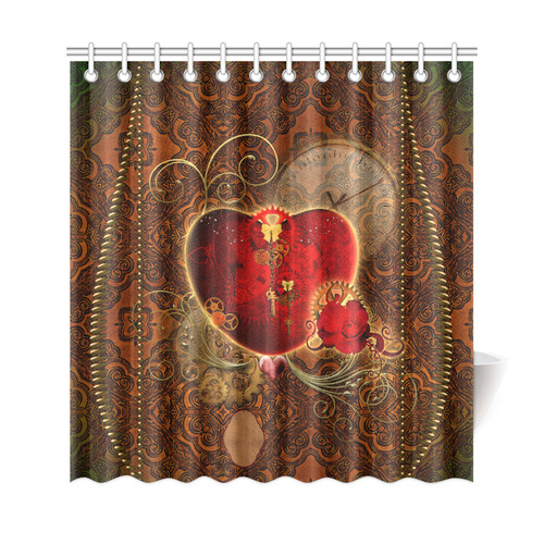 Steampunk, valentines heart with gears Shower Curtain 69"x72"