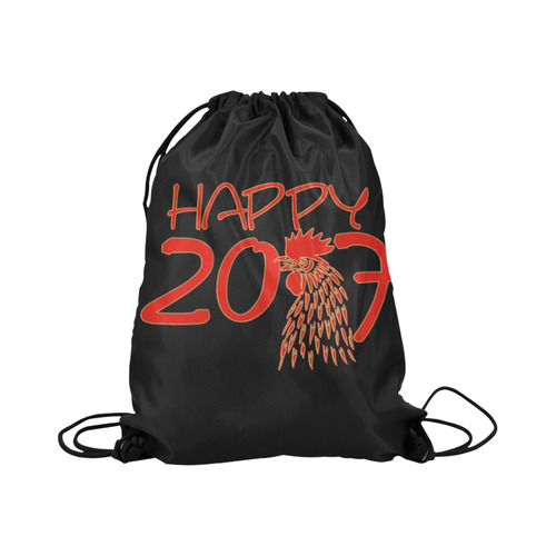 Happy 2017 Rooster Red Gold Large Drawstring Bag Model 1604 (Twin Sides)  16.5"(W) * 19.3"(H)