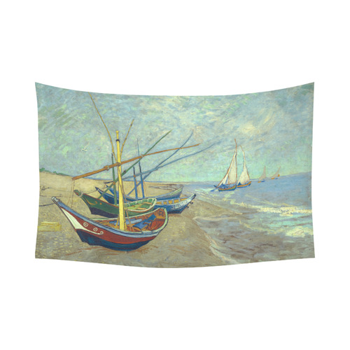 Vincent van Gogh Fishing Boats Beach Cotton Linen Wall Tapestry 90"x 60"