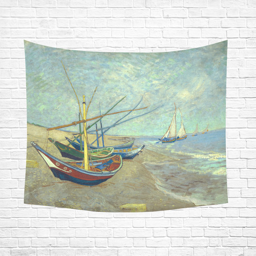 Vincent van Gogh Fishing Boats Beach Cotton Linen Wall Tapestry 60"x 51"