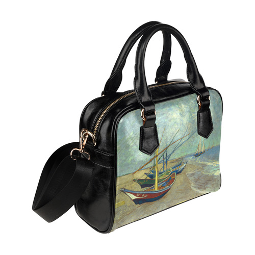 Vincent van Gogh Fishing Boats Beach Shoulder Handbag (Model 1634)
