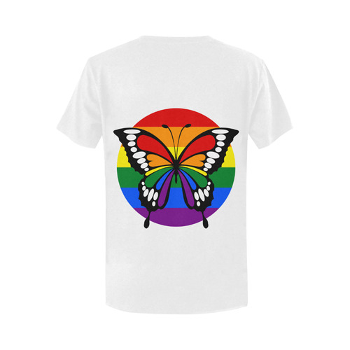 Dot Rainbow Flag Stripes Butterfly Silhouette Women's T-Shirt in USA Size (Two Sides Printing)