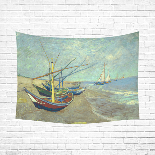 Vincent van Gogh Fishing Boats Beach Cotton Linen Wall Tapestry 80"x 60"