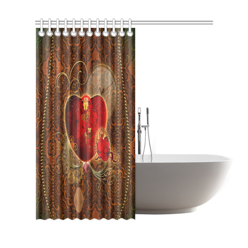Steampunk, valentines heart with gears Shower Curtain 69"x72"