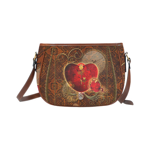 Steampunk, valentines heart with gears Saddle Bag/Large (Model 1649)