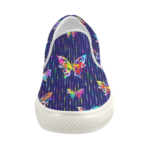 Butterflies On Dotted Lines Pattern Women's Slip-on Canvas Shoes (Model 019)