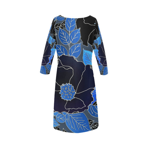 Beautiful Blue Floral Pattern Round Collar Dress (D22)