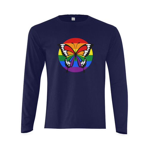 Dot Rainbow Flag Stripes Butterfly Silhouette Sunny Men's T-shirt (long-sleeve) (Model T08)