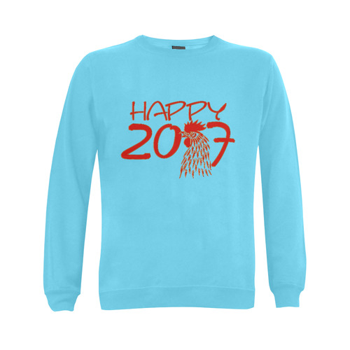 Happy 2017 Rooster Red Gold Gildan Crewneck Sweatshirt(NEW) (Model H01)