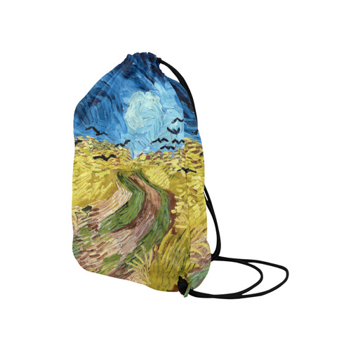 Vincent van Gogh Wheatfield with Crows Medium Drawstring Bag Model 1604 (Twin Sides) 13.8"(W) * 18.1"(H)