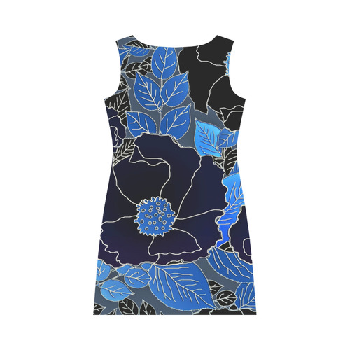 Beautiful Blue Floral Pattern Round Collar Dress (D22)