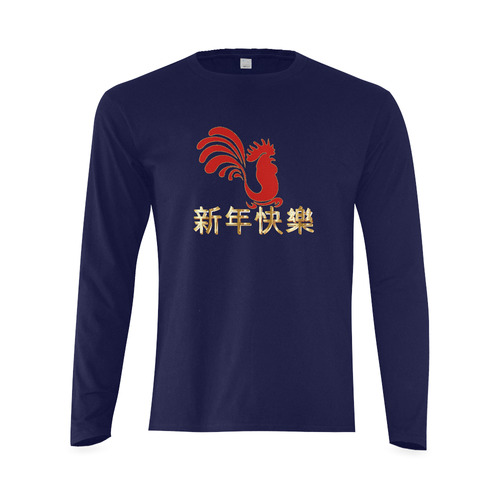 Chinese Happy New Year Rooster Gold Red Sunny Men's T-shirt (long-sleeve) (Model T08)