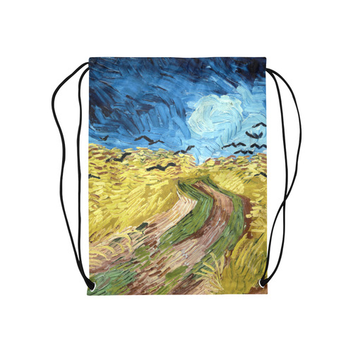 Vincent van Gogh Wheatfield with Crows Medium Drawstring Bag Model 1604 (Twin Sides) 13.8"(W) * 18.1"(H)