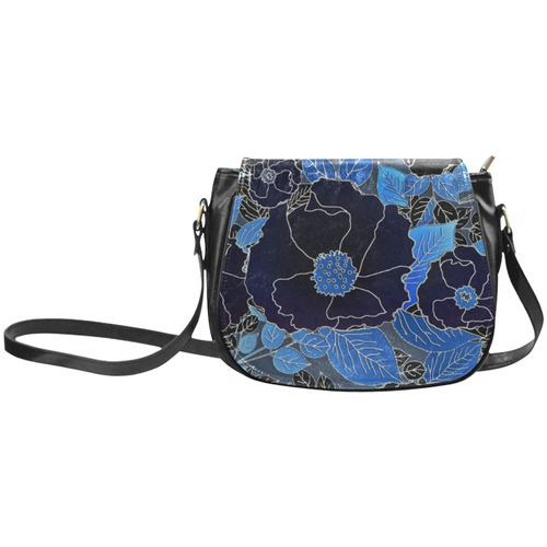 Beautiful Blue Floral Pattern Classic Saddle Bag/Small (Model 1648)