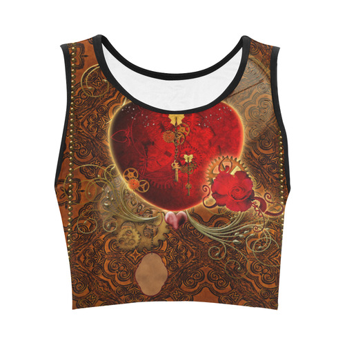 Steampunk, valentines heart with gears Women's Crop Top (Model T42)