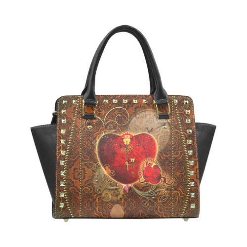 Steampunk, valentines heart with gears Rivet Shoulder Handbag (Model 1645)