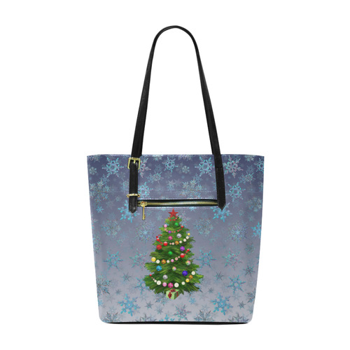 Christmas Tree at night, snowflakes Euramerican Tote Bag/Small (Model 1655)