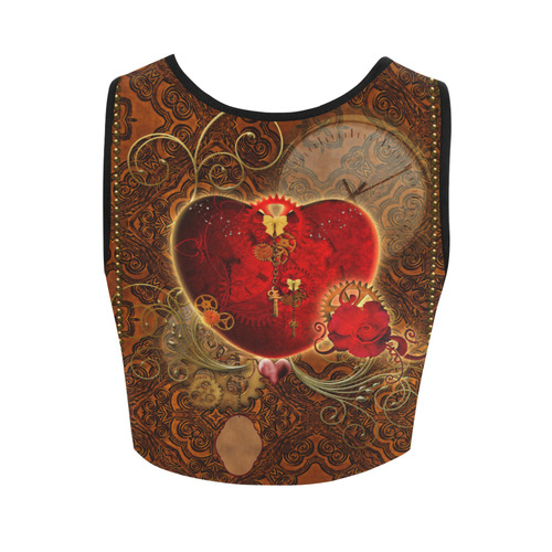 Steampunk, valentines heart with gears Women's Crop Top (Model T42)