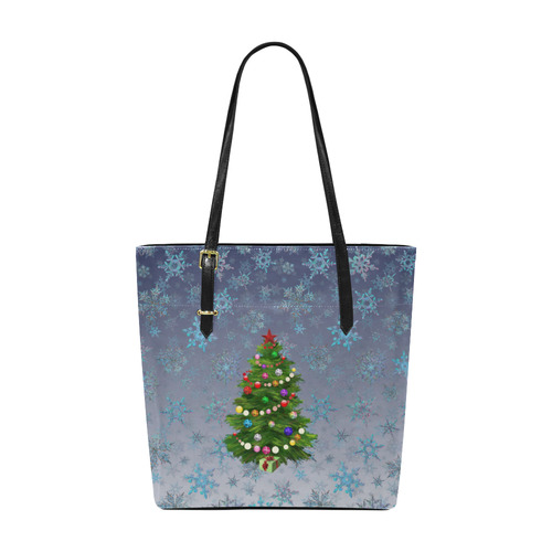 Christmas Tree at night, snowflakes Euramerican Tote Bag/Small (Model 1655)