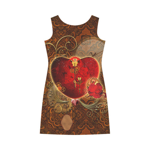 Steampunk, valentines heart with gears Round Collar Dress (D22)
