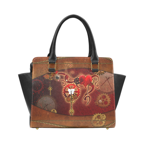 steampunk, hearts, clocks and gears Rivet Shoulder Handbag (Model 1645)