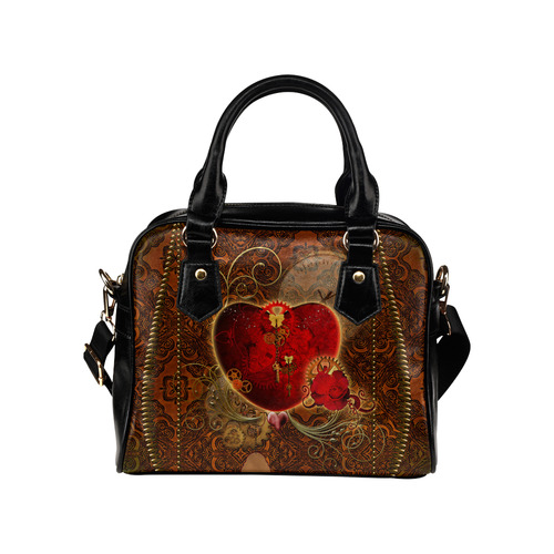 Steampunk, valentines heart with gears Shoulder Handbag (Model 1634)
