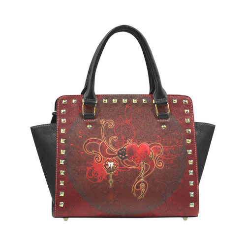 Wonderful steampunk design with heart Rivet Shoulder Handbag (Model 1645)