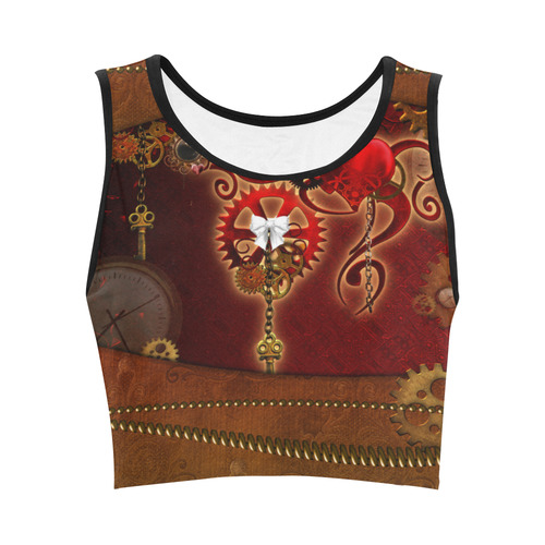 steampunk, hearts, clocks and gears Women's Crop Top (Model T42)