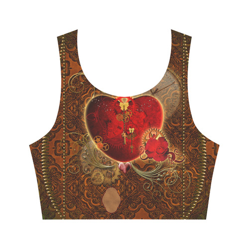 Steampunk, valentines heart with gears Women's Crop Top (Model T42)