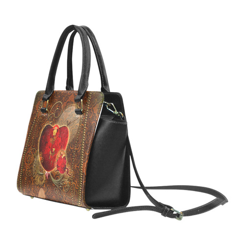 Steampunk, valentines heart with gears Rivet Shoulder Handbag (Model 1645)