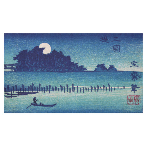 Hiroshige Moonlight Night Japanese Ukiyo-e Cotton Linen Tablecloth 60"x 104"