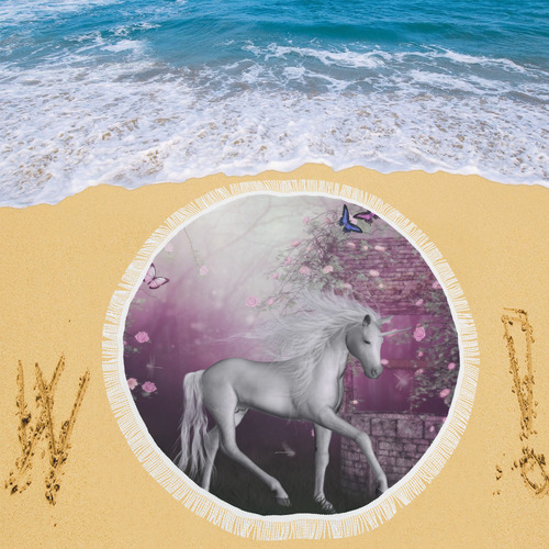 unicorn in a roses garden Circular Beach Shawl 59"x 59"