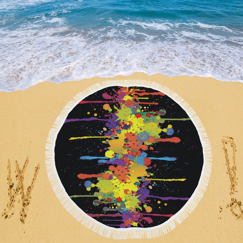 CRAZY multicolored double running SPLASHES Circular Beach Shawl 59"x 59"