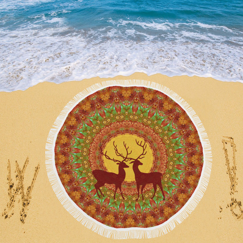Mandala YOUNG DEERS with Full Moon Circular Beach Shawl 59"x 59"