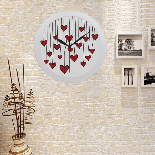 Waving Love Heart Garland Curtain Circular Plastic Wall clock