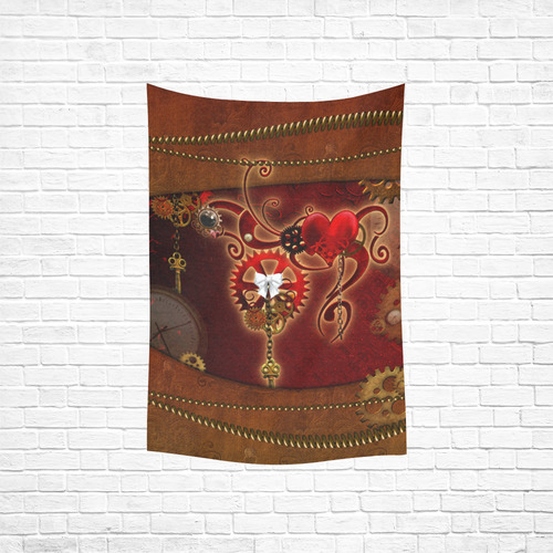steampunk, hearts, clocks and gears Cotton Linen Wall Tapestry 40"x 60"